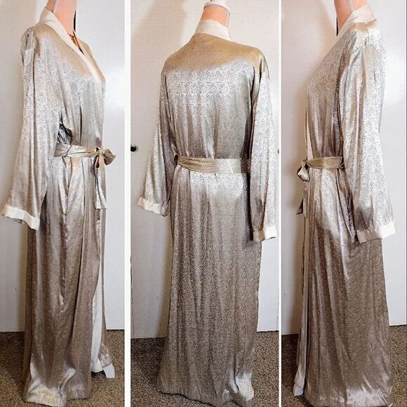 Victoria's Secret 1999 Gold Ivory Satin Textured Long Kimono Robe M/ L - Picture 10 of 16